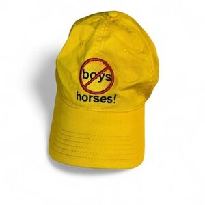 Yellow cotton cap with "NO BOYS HORSES" embroidery